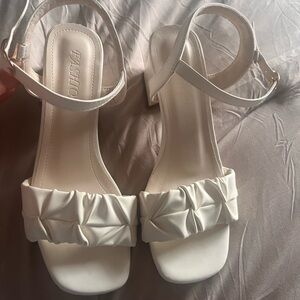Fashion White Ruched Strap Block Heel Sandals for Women